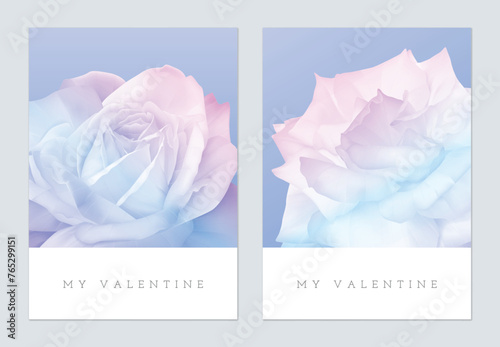 Valentine day greeting card, minimalist colorful gradient rose flowers