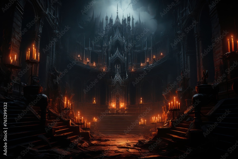 Fototapeta premium Dark Castle With Staircase Generative AI