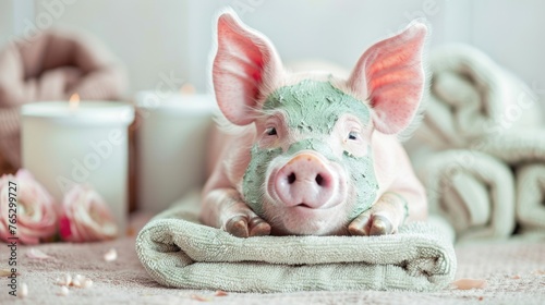 Adorable spa pig: cute and pampered pig enjoying relaxing spa treatments, a charming and delightful scene of animal wellness and indulgence, perfect for showcasing relaxation and cuteness