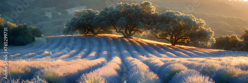 sunset over the river, Trees near Lavender Fields in Valensole, Alpes