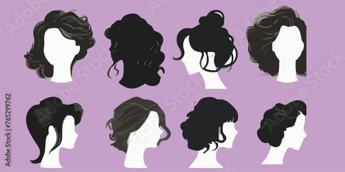 vector art collection of various modern women's hairstyles. hair ties. women's fashion. female beauty. for cosmetic and skin elements