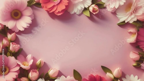 Wallpaper Mural Pink flower frame with tulips and roses, perfect for a spring bouquet card Torontodigital.ca