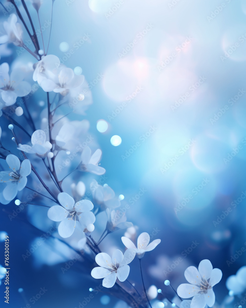 白い小さな花と青の光、ボケときらきらイメージ Small white flowers and blue light, bokeh and sparkling image 白い小さな花と青の光、ボケときらきらイメージ Small white flowers and blue light, bokeh and sparkling image