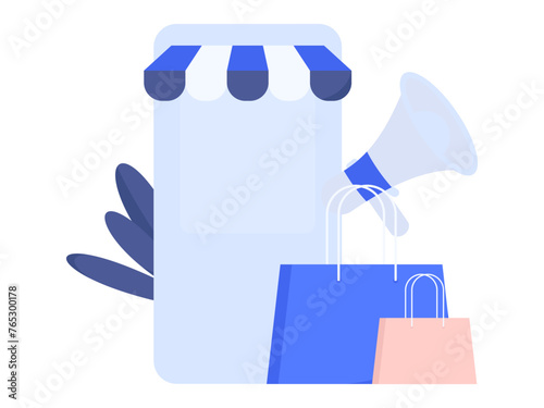 Holiday shopping people doing e-commerce online shopping flat vector concept operation hand drawn illustration

