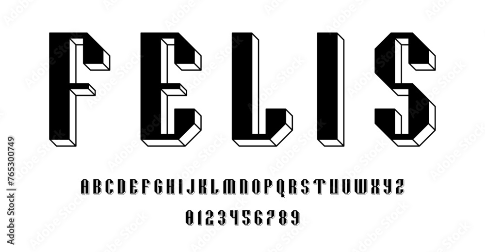 Set of alphabets font letters and numbers modern abstract design with 3D concept vector illustration Set of alphabets font letters and numbers modern abstract design with 3D concept vector illustration