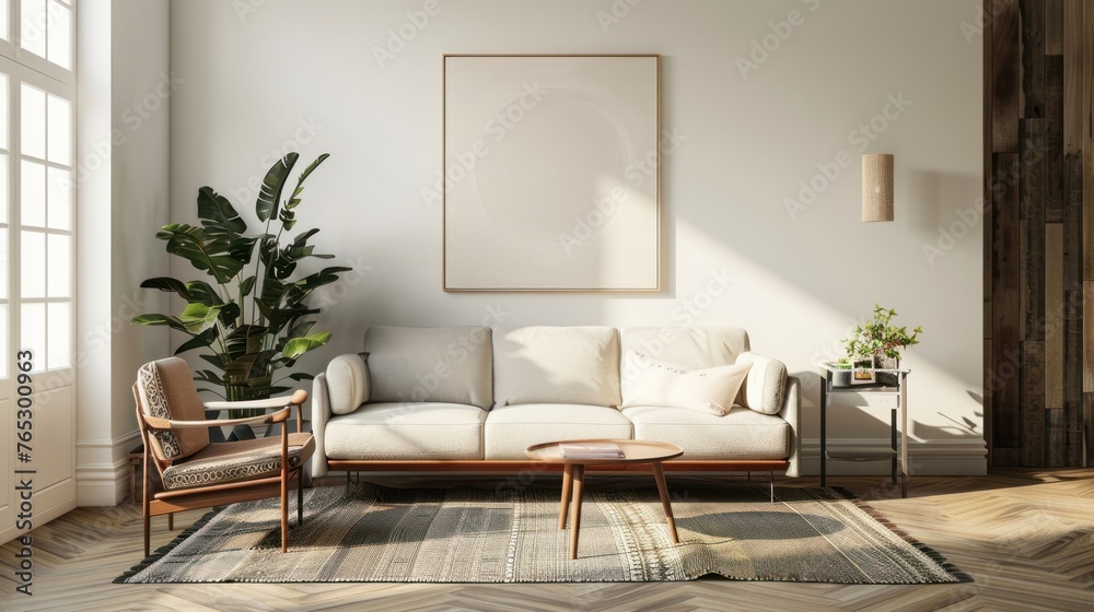 Fototapeta premium Wall Art in living room, Wall art mockup, Art wall in modern living room, 