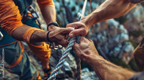 A close-up of climbers' hands gripping a rope, symbolizing the strength found in unity