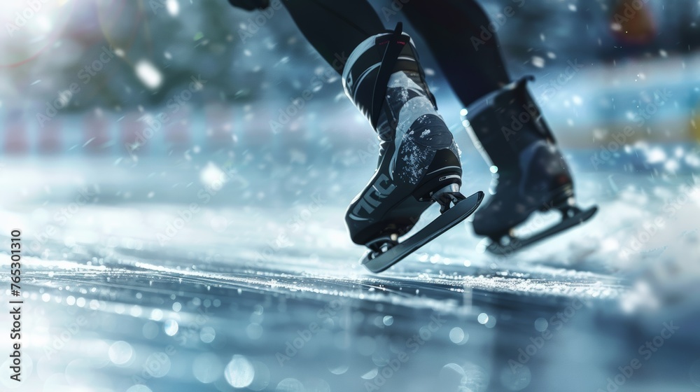 custom made wallpaper toronto digitalA close-up shot of an ice skater's powerful leg muscles propelling them around a tight corner in a short track race.
