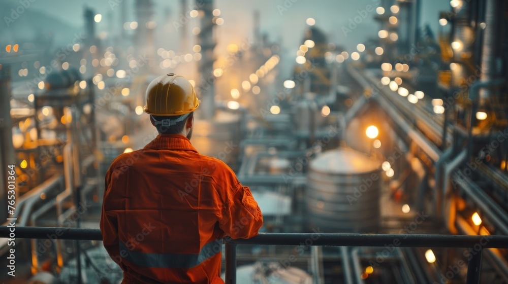 Engineer looking at industrial plant Engineer looking at industrial plant