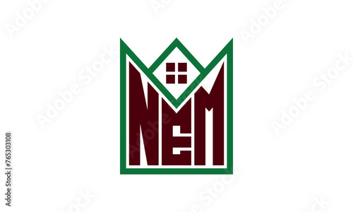 NEM initial letter builders real estate logo design vector. construction, housing, home marker, property, building, apartment, flat, compartment, business, corporate, house rent, rental, commercial