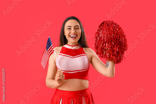 Female cheerleader with USA...