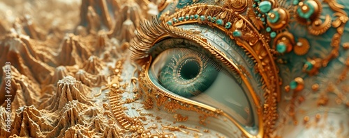 Design a captivating graphic depicting a worms-eye view of symbolic golden elements from Greek, Egyptian, and Chinese mythologies intertwined Show intricate details  photo