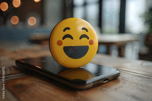 An image of a happy April Fool's Day emoji on a smartphone, perfect for sharing on social media and messaging apps to celebrate the holiday with friends and family. photo