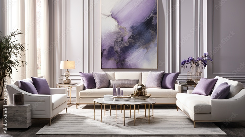 Interior composition of modern trending living room inspired by aesthetic palette  - obrazy, fototapety, plakaty 