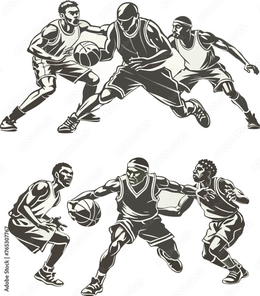 Set of basketball group players silhouette