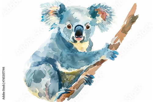 A Koala cute hand draw watercolor white background. Cute animal vocabulary for kindergarten children concept. photo