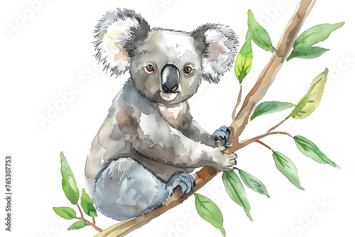 A Koala cute hand draw watercolor white background. Cute animal vocabulary for kindergarten children concept. photo