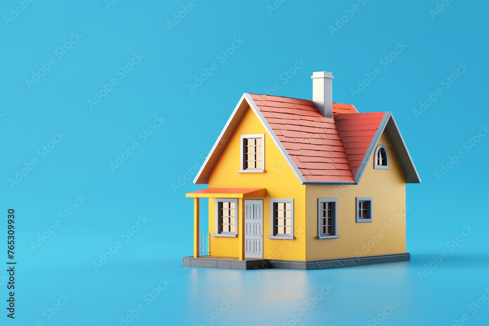 3D cartoon model house 3D rendering, real estate economy concept illustration 3D cartoon model house 3D rendering, real estate economy concept illustration