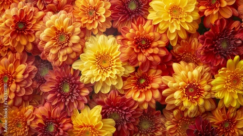 The vibrant fall blooms of chrysanthemums create a colorful natural backdrop.