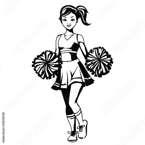 Cute cheerleader silhouette vector cartoon illustration
