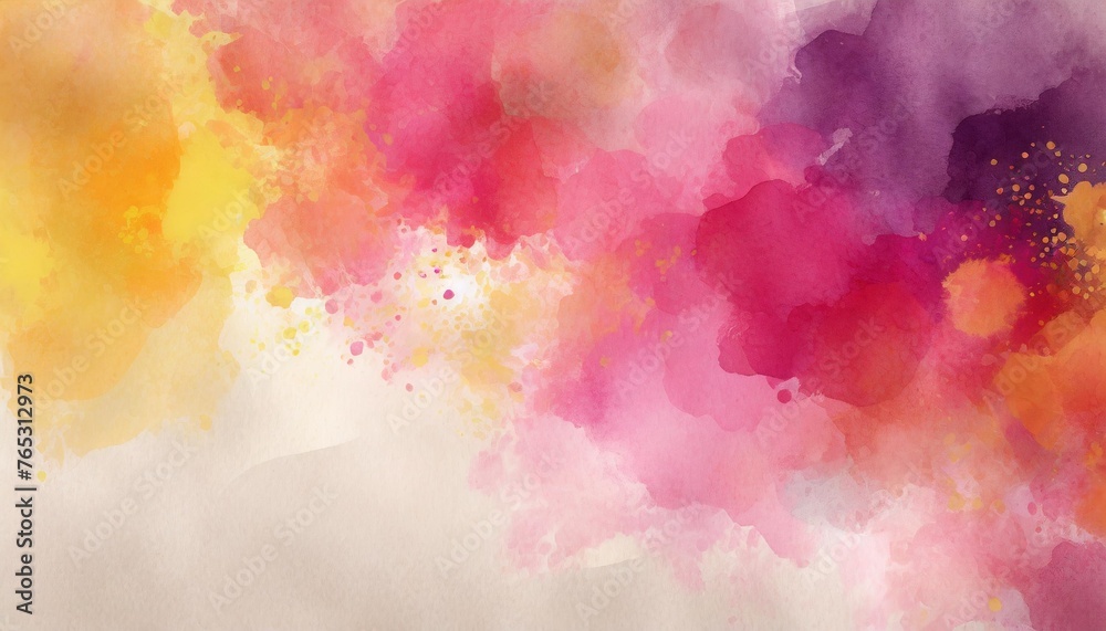 pink purple red and yellow watercolor paint splash or blotch background with fringe bleed wash and bloom design blobs of paint and old vintage watercolor paper texture grain