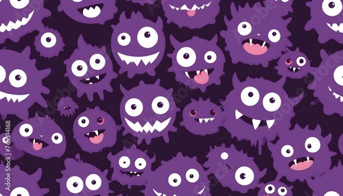 Happy Halloween. Monster head violet silhouette. Six eyes, teeth, tongue. Cute kawaii cartoon funny character. Baby kids collection. White background. Isolated. Flat design