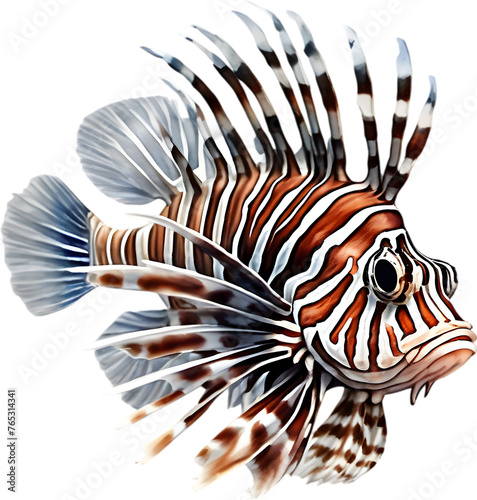 Watercolor painting of a cute lionfish. photo