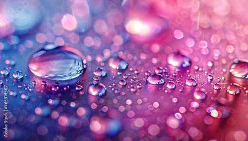 Bright background  transparent water drops on smooth colorful surface  abstract background