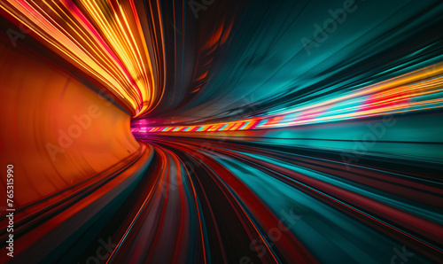 High speed light trail effect, futuristic dynamic motion technology, neon glowing lines