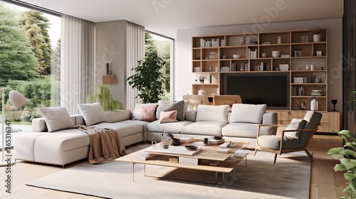 Interior composition of modern sophisticated living room inspired by scandinavian elegance  © Faisal
