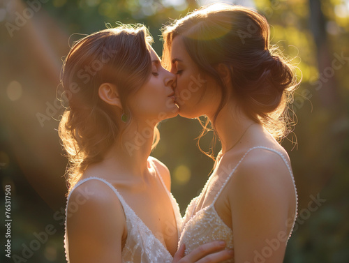 beautiful woman lesbian french kiss  photo