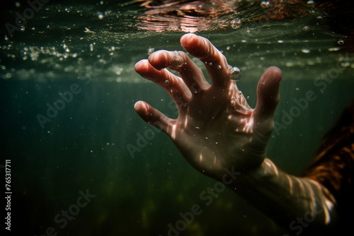 hands of man drowning in water