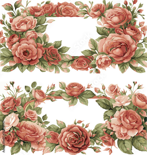 Rose flower frame border watercolor style