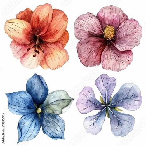 set of flowers hand drawn with watercolors