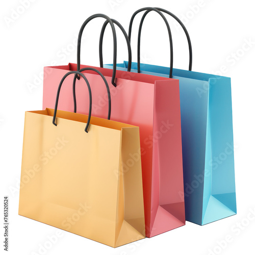 isolated colorful shopping bag in set of three