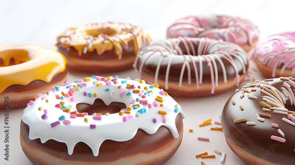 3D Cartoon  Realistic Donuts Cute Donuts Delicious Donuts 