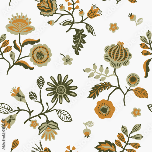 seamless traditional flower pattern on white background.eps