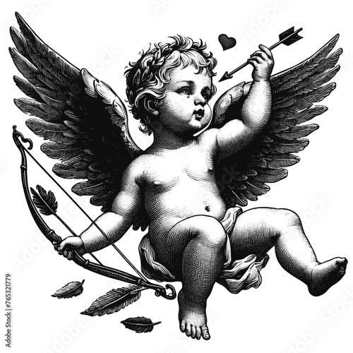baby with wings old engraving vector style, baby vector illustration retro vintage handwriten style