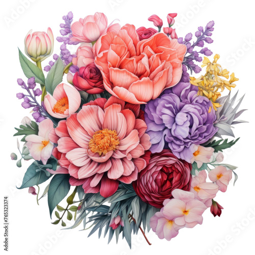 Hand-Drawn Bouquet of Assorted Flowers, png 