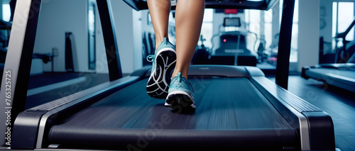 Foots walking on treadmill indoor sport photo