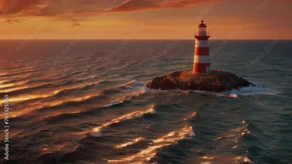 a tall lighthouse in the middle of the ocean with a twilight sky in the background a tall lighthouse in the middle of the ocean with a twilight sky in the background