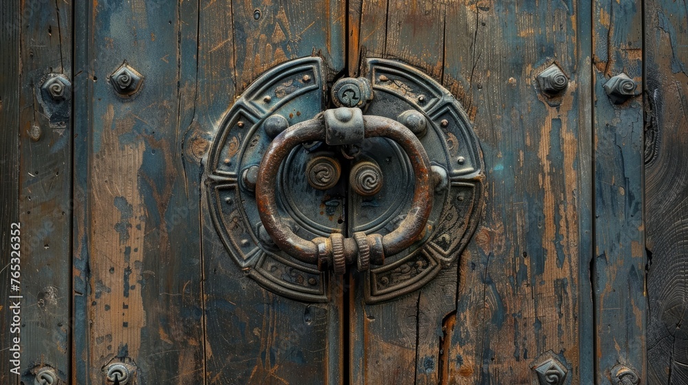This is about a wooden door knocker and its connection to construction and architecture, focusing on - obrazy, fototapety, plakaty 