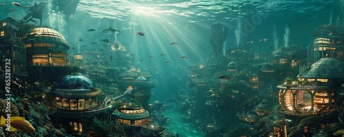 Bring to life the vision of futuristic underwater communities through a high-angle perspective Portray the daily struggles and successes of inhabitants striving to make their homes beneath the sea thr photo