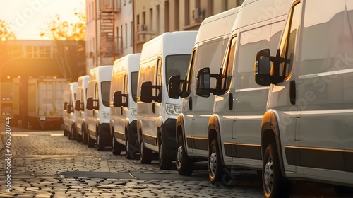 transporting service company. commercial delivery vans in row © Lucky Ai