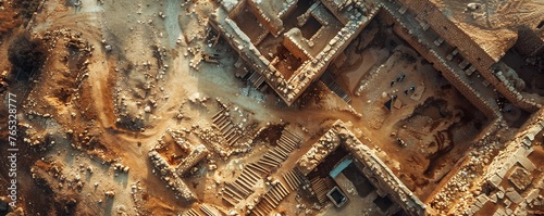 Immerse viewers in the world of archaeology by visualizing the process of excavation from a worms-eye view, creating a narrative that stirs curiosity and appreciation for the historical significance o #765328777