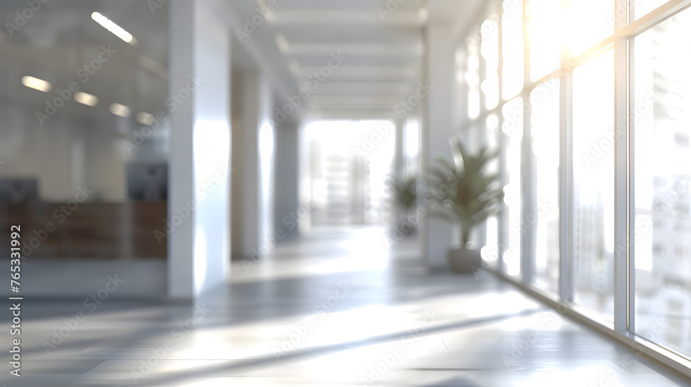 Blurred background of a modern office interior with beautiful lights. 