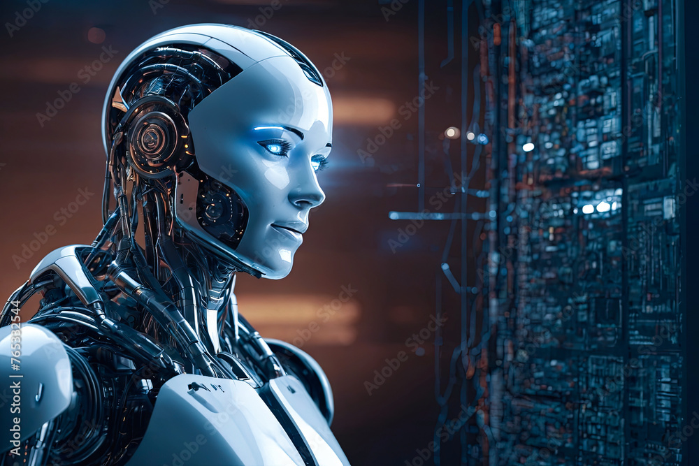 Robot learning or machine learning with education hud interface on a Black background Robot learning or machine learning with education hud interface on a Black background