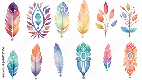 Collection set of decorative clip art cute watercolor hand draw rainbow, sun, cloud, star, weather in boho style. for nursery decoration, baby shower, party, poster, invitation, postcard, clothes. © ribelco