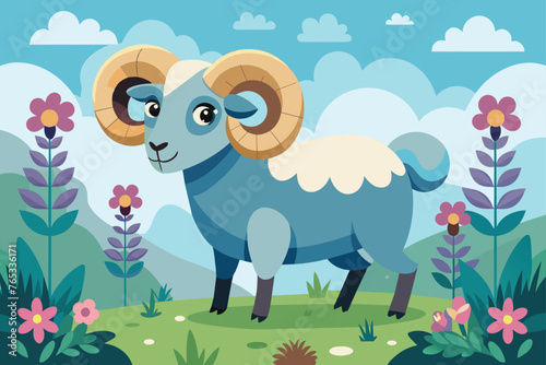 a-delightful-and-adorable-ram-walking-in-a-tranqu.eps