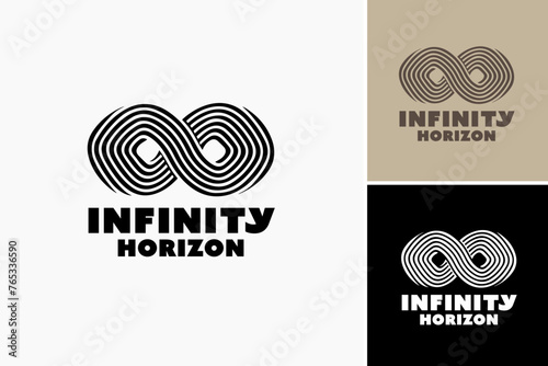 Infinity Horizon Line Logo: A minimalist design featuring an infinite horizon line, symbolizing limitless possibilities and continuity. Ideal for travel agencies, adventure brands.